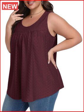 Plus Size Tunic Tank Top - Loose Flowy Scoop Neck Long Length Sleeveless Tunic